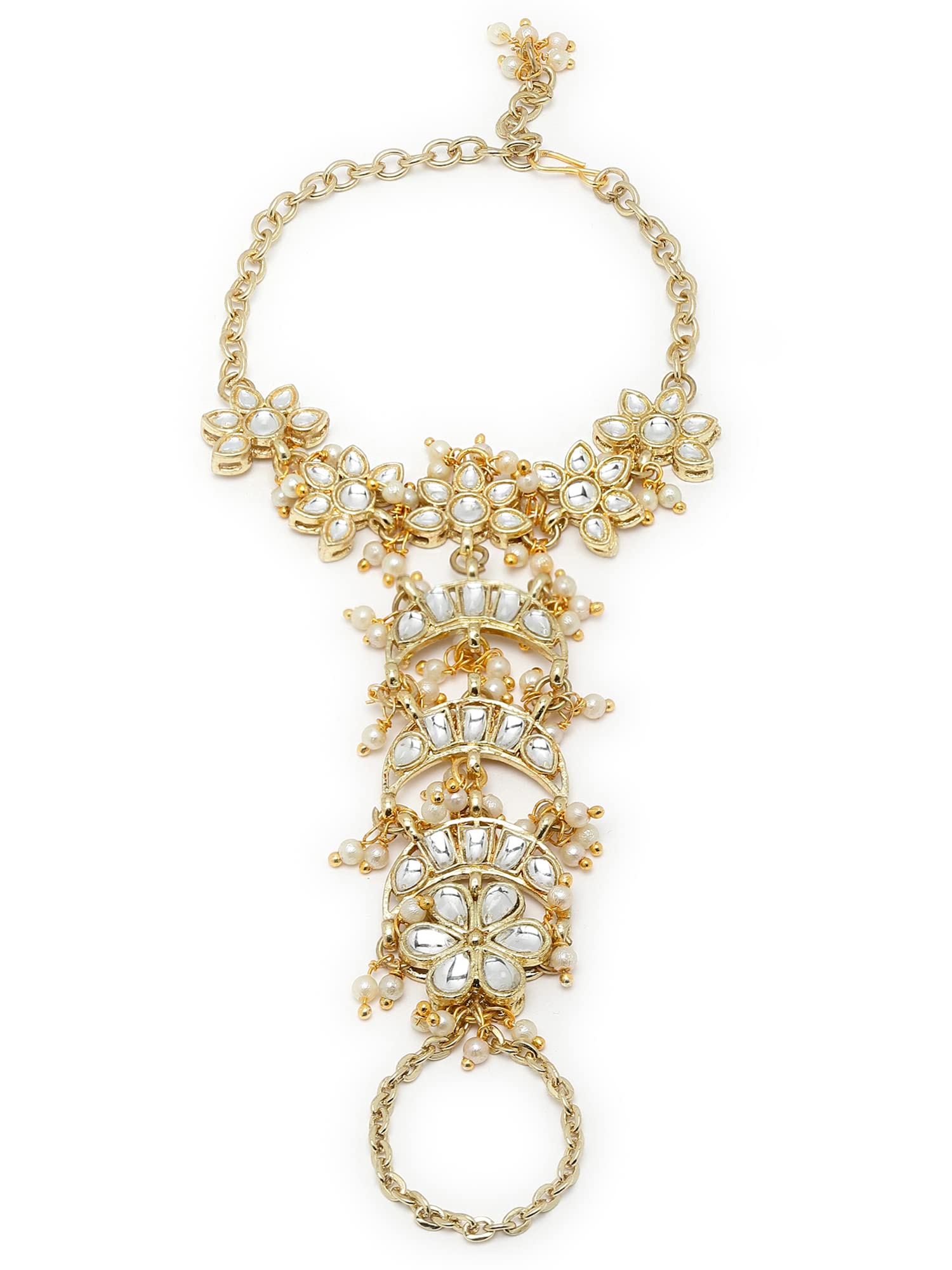 Karatcart Gold Plated Pearl and Moon Shape Kundan Hathphool for Women (B0B3XB8HCQ) Amazon Price History, Amazon Price Tracker