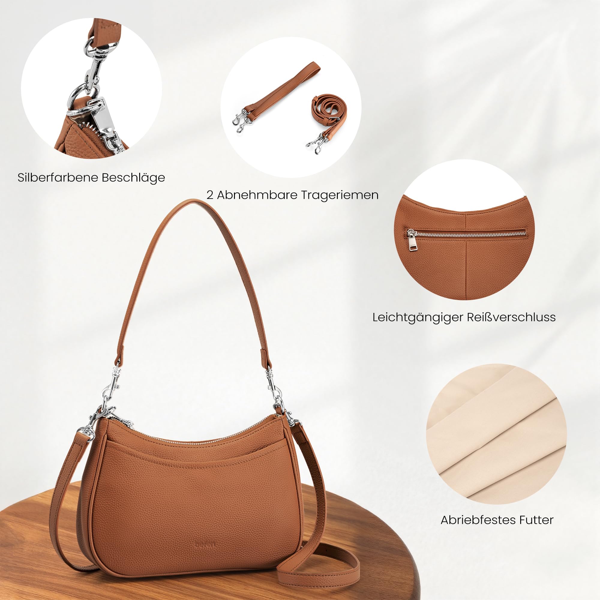 befen Echtleder Handtasche Damen Kleine Schultertasche Elegant Hobo Bag | RFID-Blockierung Umhängetasche Leder Crossbody Bag mit 2 Schultergurten - Mode Einfache Klassische