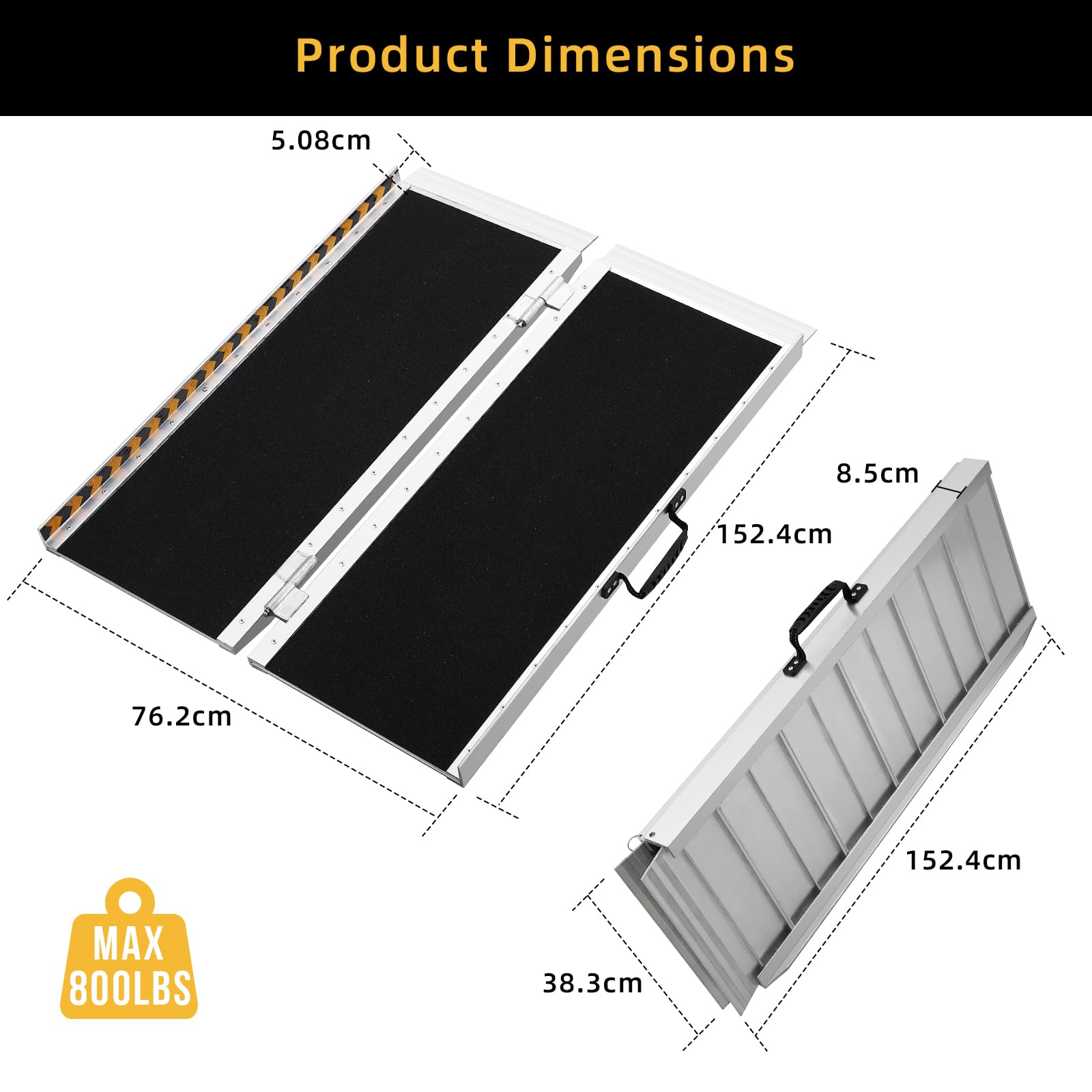 AsyPets AsyPets Portable Ramp 5 FT - High Weight Capacity 800 LBS, Non-Skid Aluminum, Versatile Usage, Portable & Foldable Wheelchair Ramp for Home Entrance, Thresholds, Stairs, Curbs, Scooters