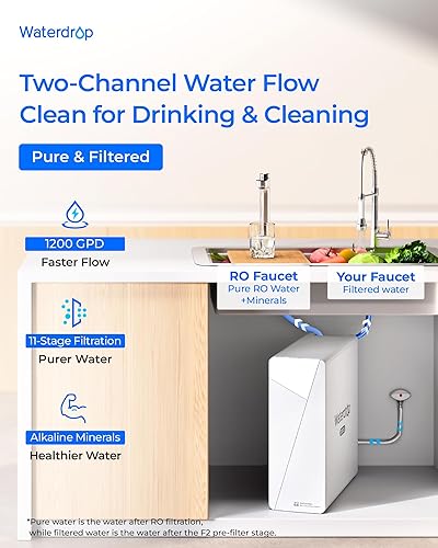 Miniatura 2 de Flujo dual filtro de agua de ósmosis inversa Waterdrop X12-PRO 1200 GPD, mineral alcalino pH +, certificado NSFANSI 58 y 372, sistema de ósmosis