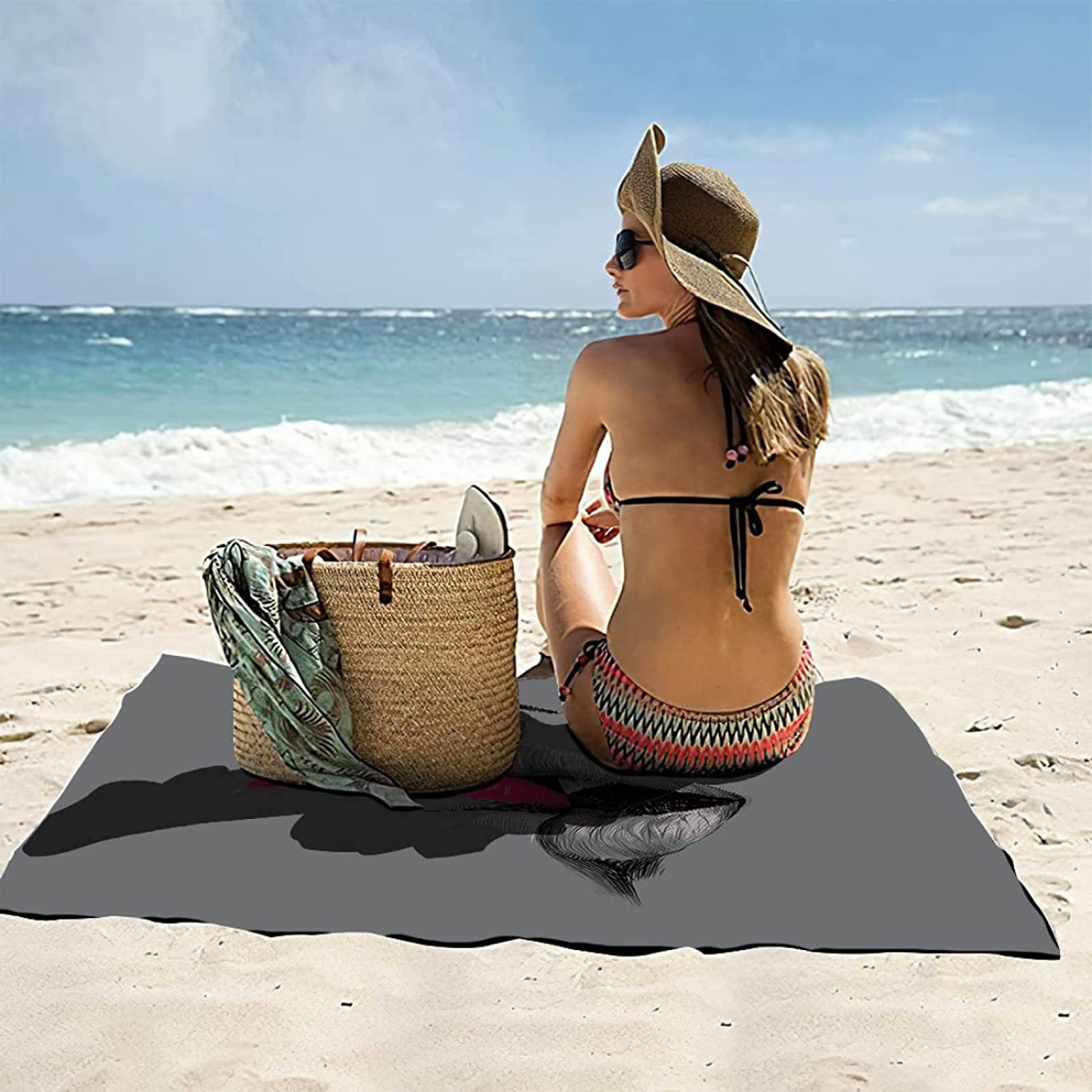 Serviette de Plage XXL 200x200 pour Femme, Homme, Enfant - Drap Anti Sable à Séchage Rapide avec Motif Lèvres Sexy - pour Bain, Piscine, Camping Couple