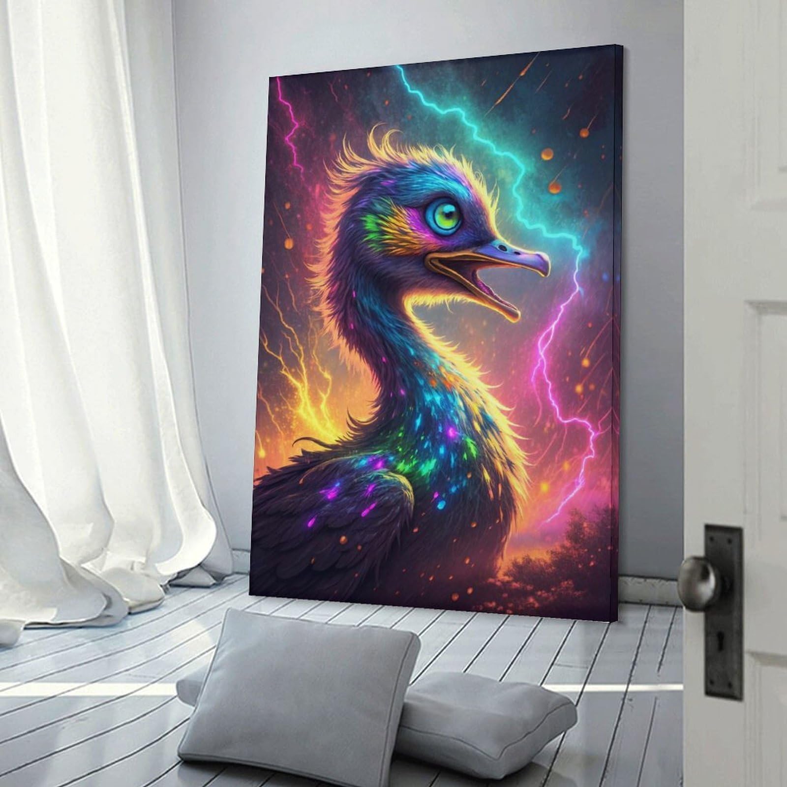 Junmoney Colorful Emu with Lightning Wall Picture Print 20x30inch(50x75cm), for Work Areas, Reading Rooms Or Studios, An Interior Accent for Desk Areas