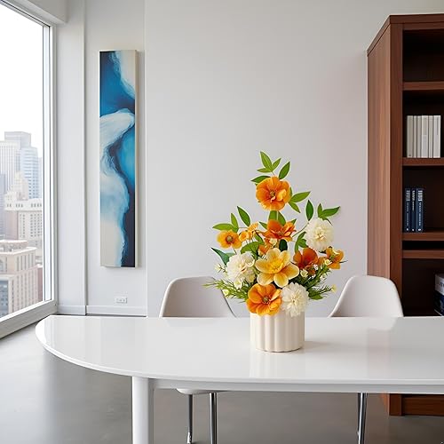 Miniatura 3 de Flores artificiales de otoño en jarrón de seda de hortensias, arreglo floral sintético adecuado para decoración de oficina en casa, centro de mesa