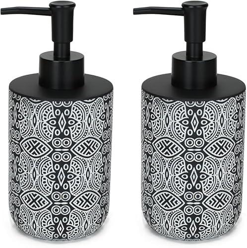 Juego de 2 dispensadores de jabón de manos, dispensador de jabón líquido de resina tallada bohemia para encimera de baño, dispensador de jabón para