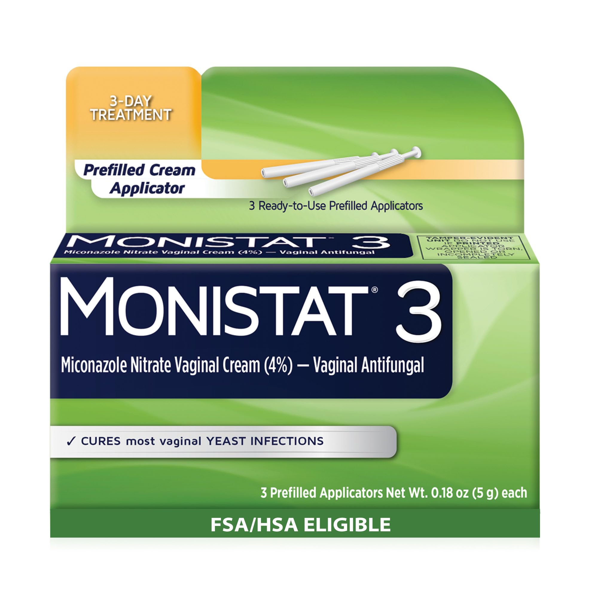 Monistat3 Day Yeast Infection Treatment for Women, 3 Miconazole Pre-Filled Cream Applicators, 1 Pack