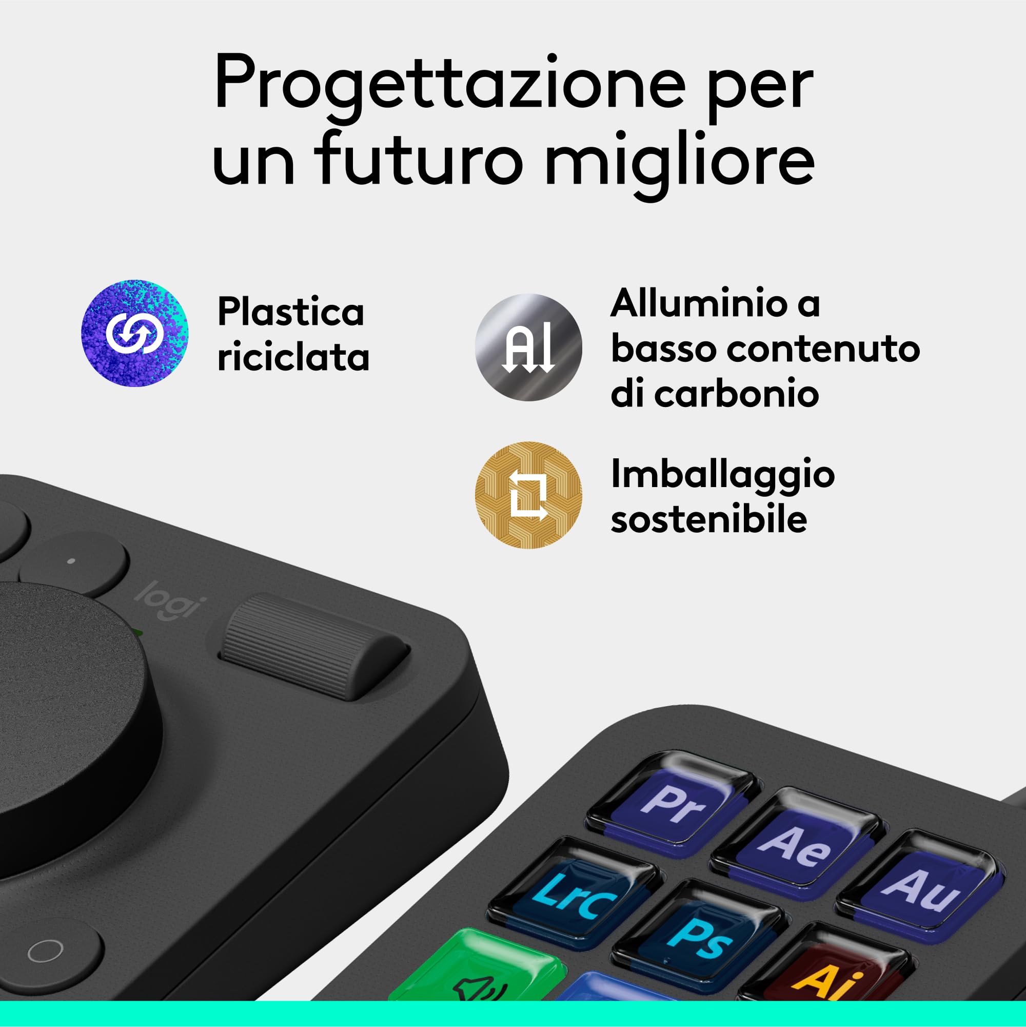 Logitech MX Creative Console, keypad programmabile con 9 tasti LCD personalizzabili e manopola di controllo per progettazione grafica, montaggio video, fotografia, per Adobe, Zoom, Spotify - Grafite
