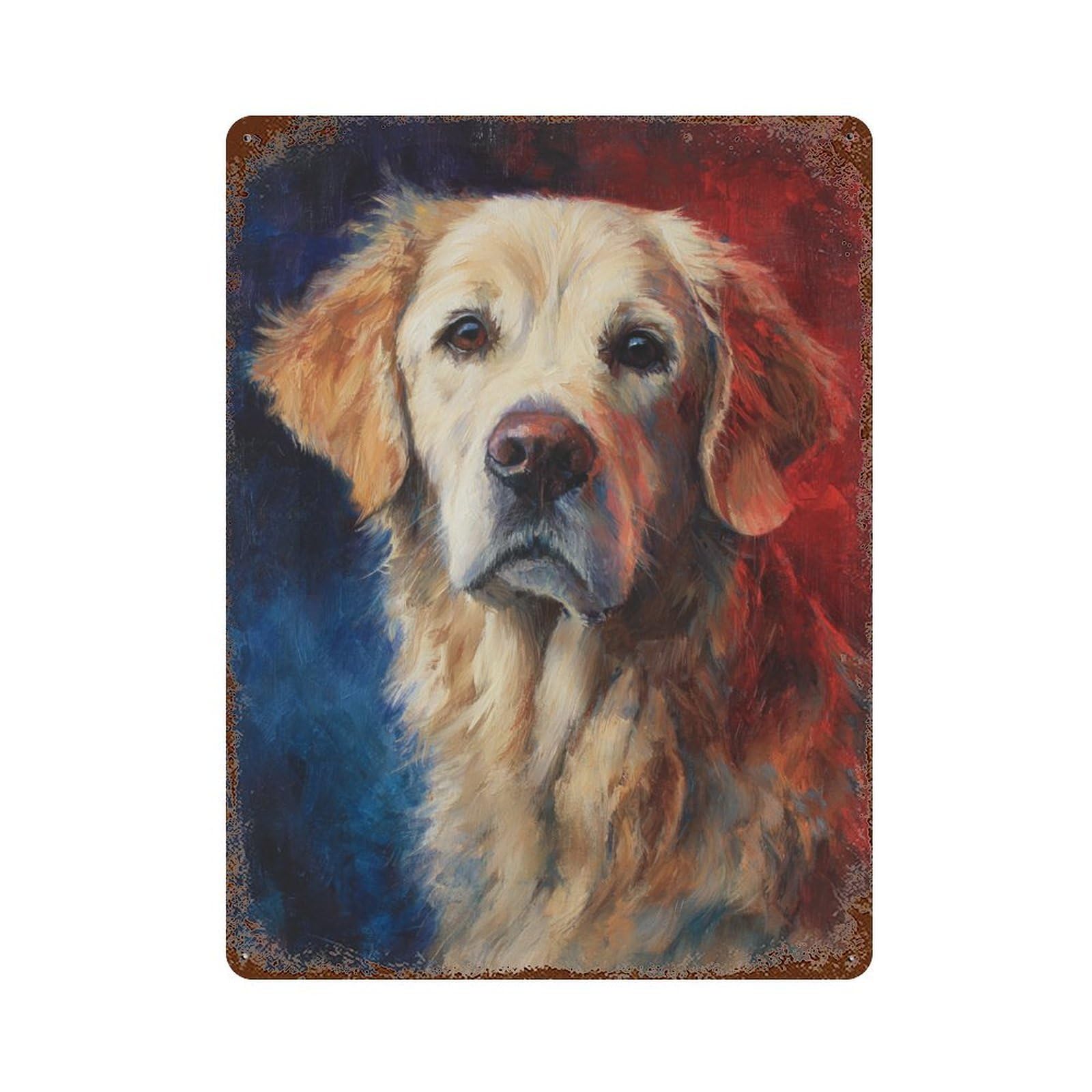 Golden Retriever Painting Art Print 15.7"x11.8" Vintage Metal Tin Sign, Retro Wall Decor for Office, Studio And Wall Decor