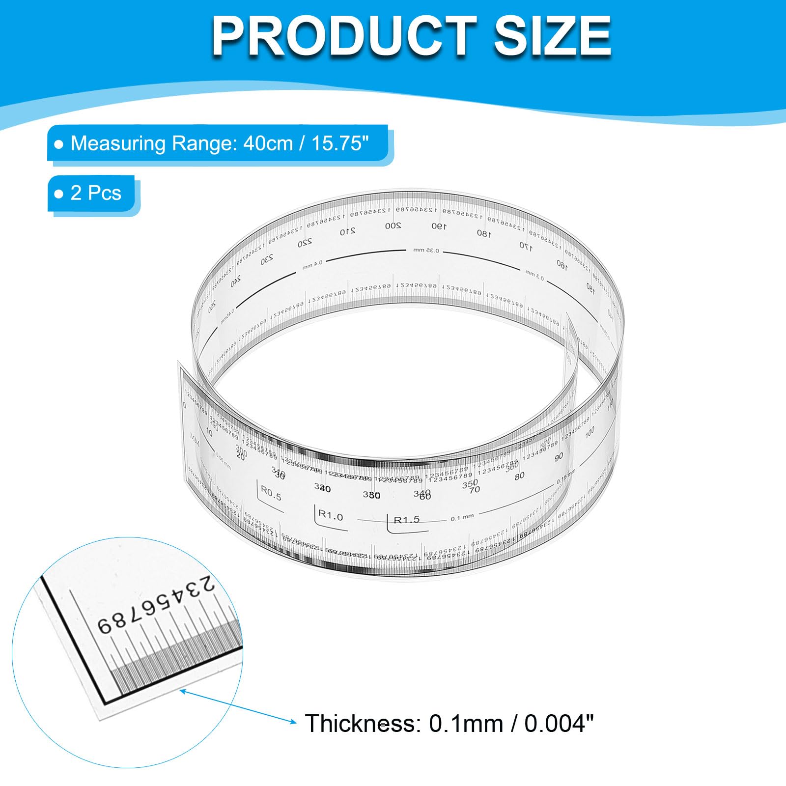 PATIKIL Film Flexible Ruler 40cm 0.1mm Scale with R Angle and Width Lines Clear PET Plastic Soft Folding Straight Ruler for Factory Transparent - Image 2