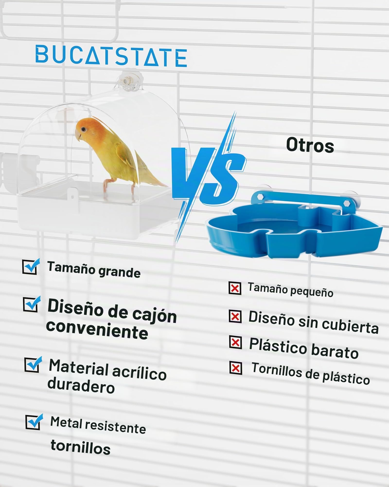 BUCATSTATE Casa de baños colgante para jaula de pájaros, 3 en 1, bañera para pájaros, cuenco, bebedero para pájaros, tazón, jaula de pájaros, accesorios para inseparables, pinzones, periquitos