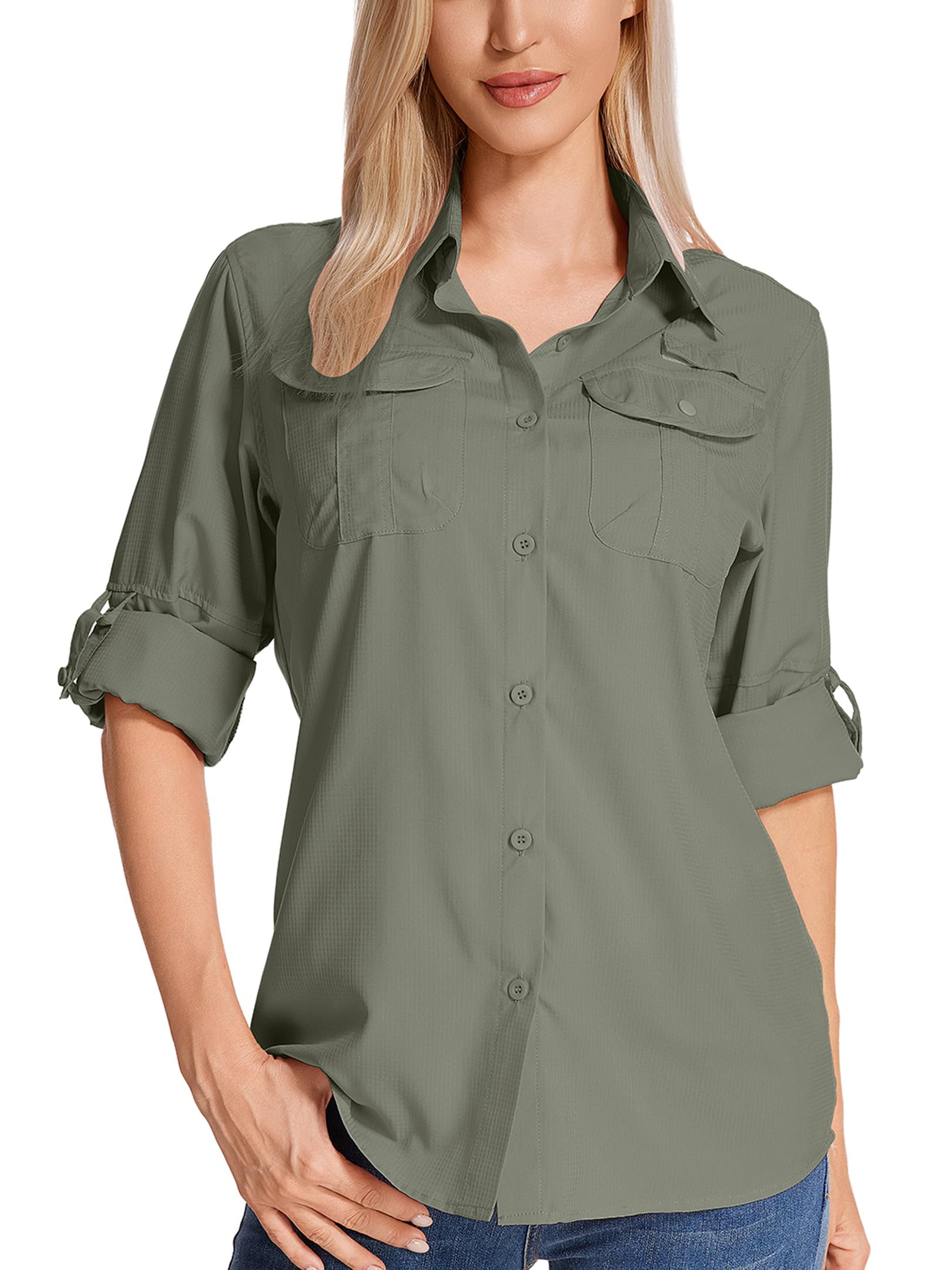 Jogwits Hemd Damen UPF 50+ UV Schutz Wanderhemd Safari Kleidung Damen Outdoorhemd Schnelltrocknend Langarm Atmungsaktiv Funktionshemd für Reisen Sport Angeln Golf