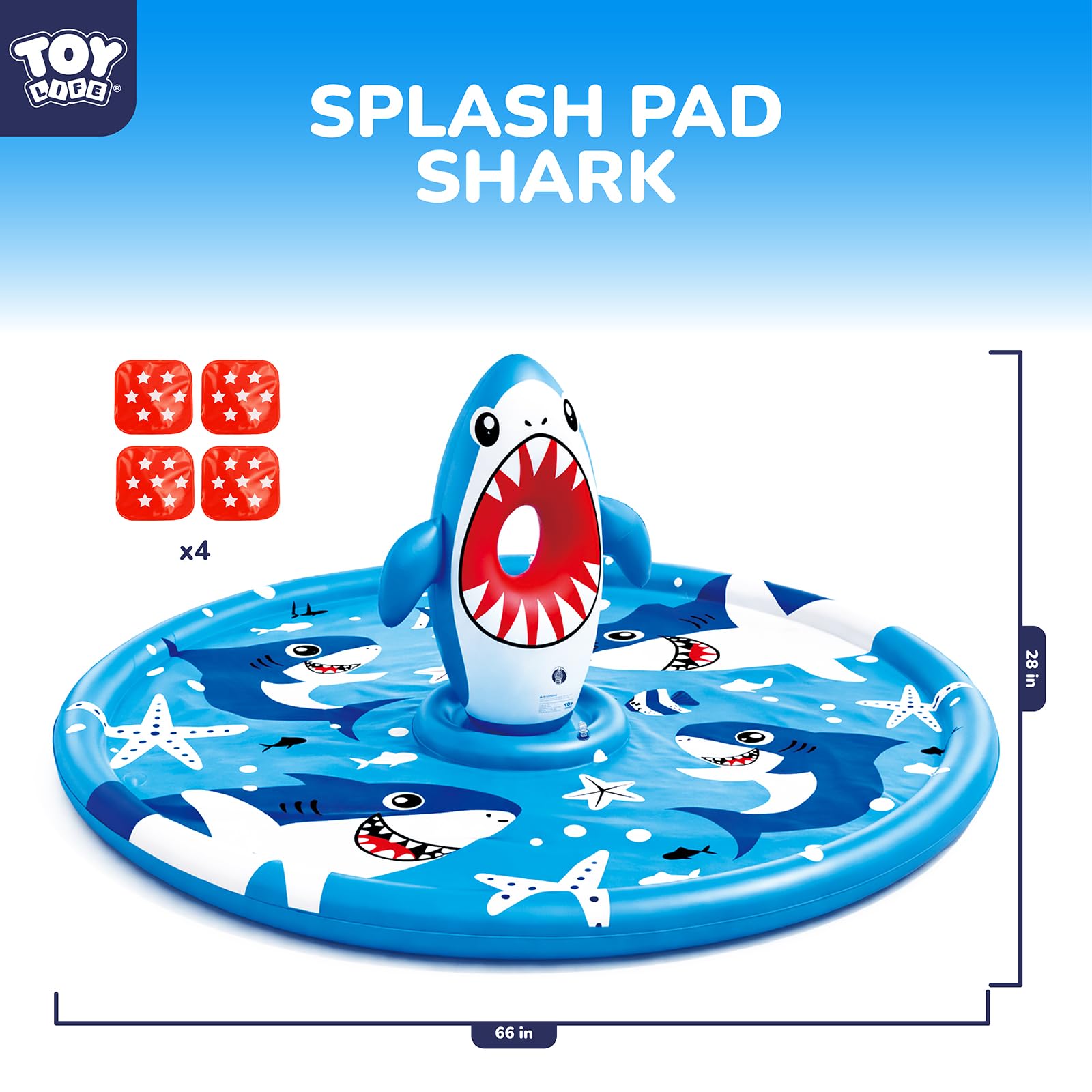 TOY Life Shark Splash Pad per bambini e cani, extra large, 178 cm, piscina con irrigatore all'aperto, per bambini dai 1 ai 3 anni, tappetino da gioco resistente antiscivolo per il divertimento estivo