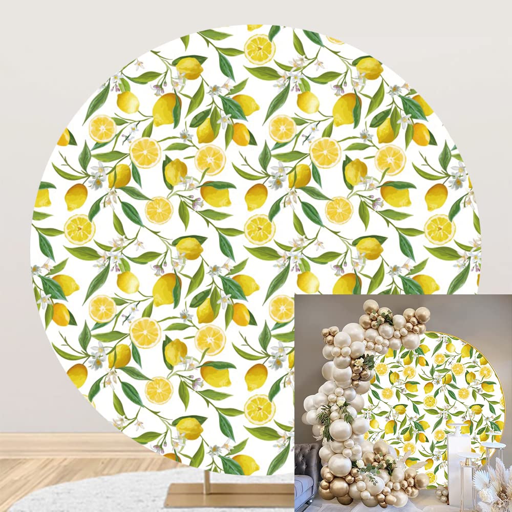 OERJU 7.2x7.2ft Lemon Fruit Round Backdrop Cover Watercolor Orange Trees Fresh Fruit Green Leaves Circle Photography Background Children Girls