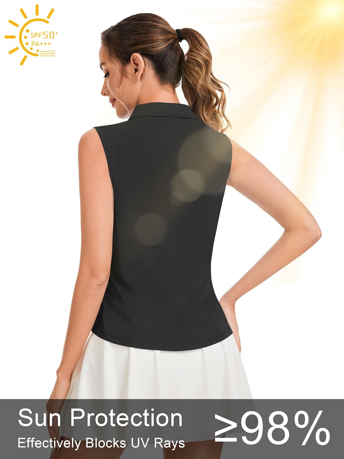 QBK Women's Sleeveless Golf Polo Shirts V-Neck Collared Tennis Tank Tops UPF 50+ Quick Dry Lightweight Athletic Shirt - Image 3