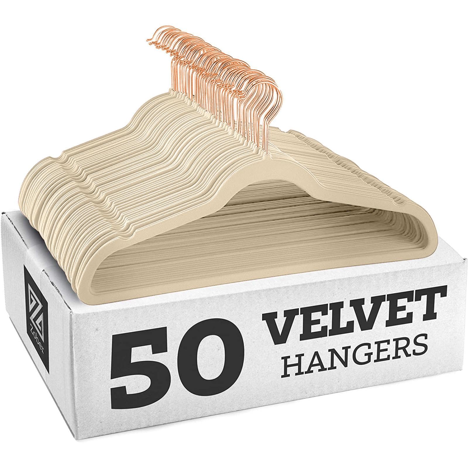 20 Pack Velvet Hangers,wrinkle Resistant,ultra Thin Non Slip, Hook Hold Upto 11 Lbs/17.5 * 9 * 0.2 in (IvoryWHTRoseGoldHk,20 Pack)