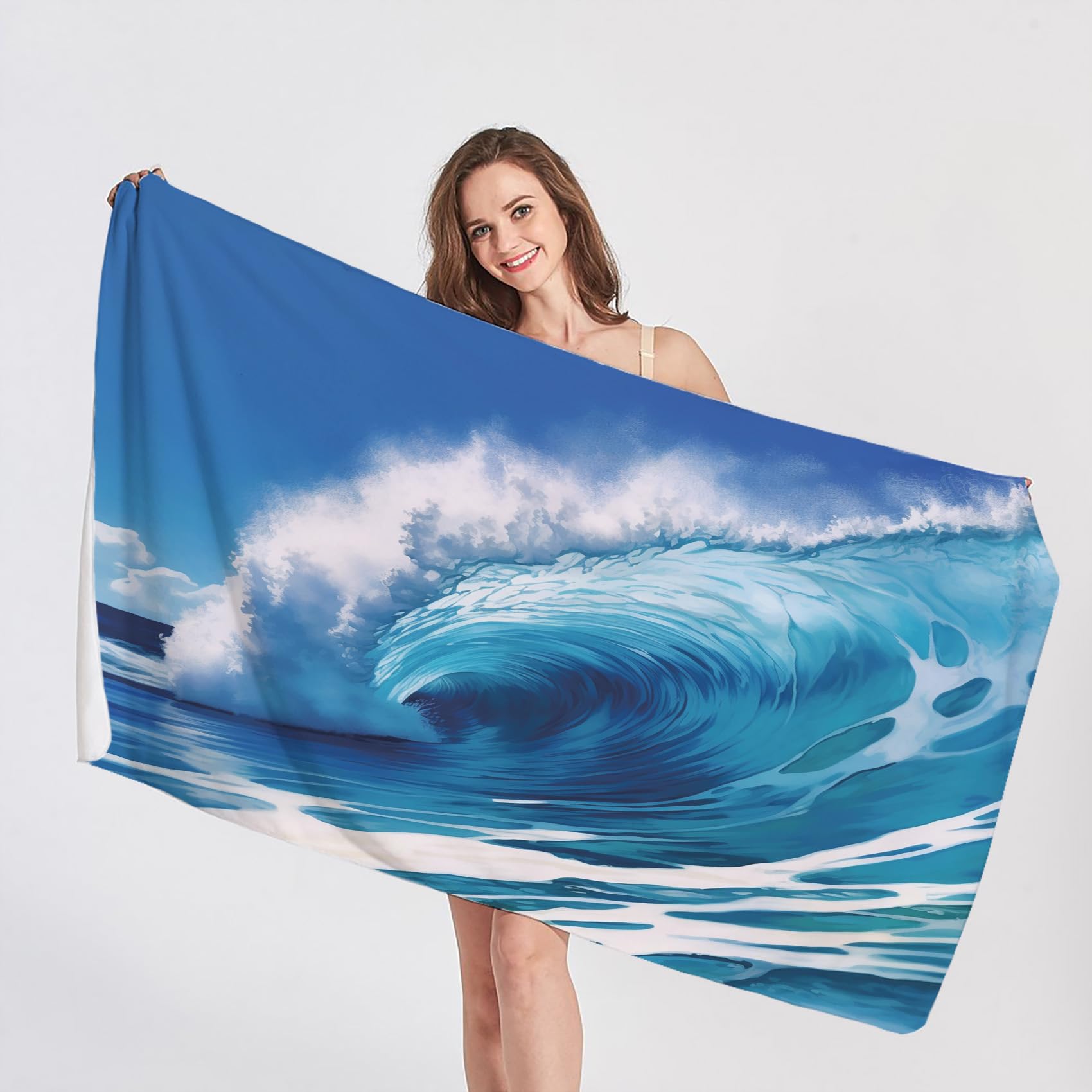 Strandtuch XXL 200x200 Wellen - Schnelltrocknend & Ultraleicht & Sandfrei & Weich Mikrofaser Handtücher,Meer Strandhandtuch Badetuch Handtuch, Pflegeleicht Badetücher