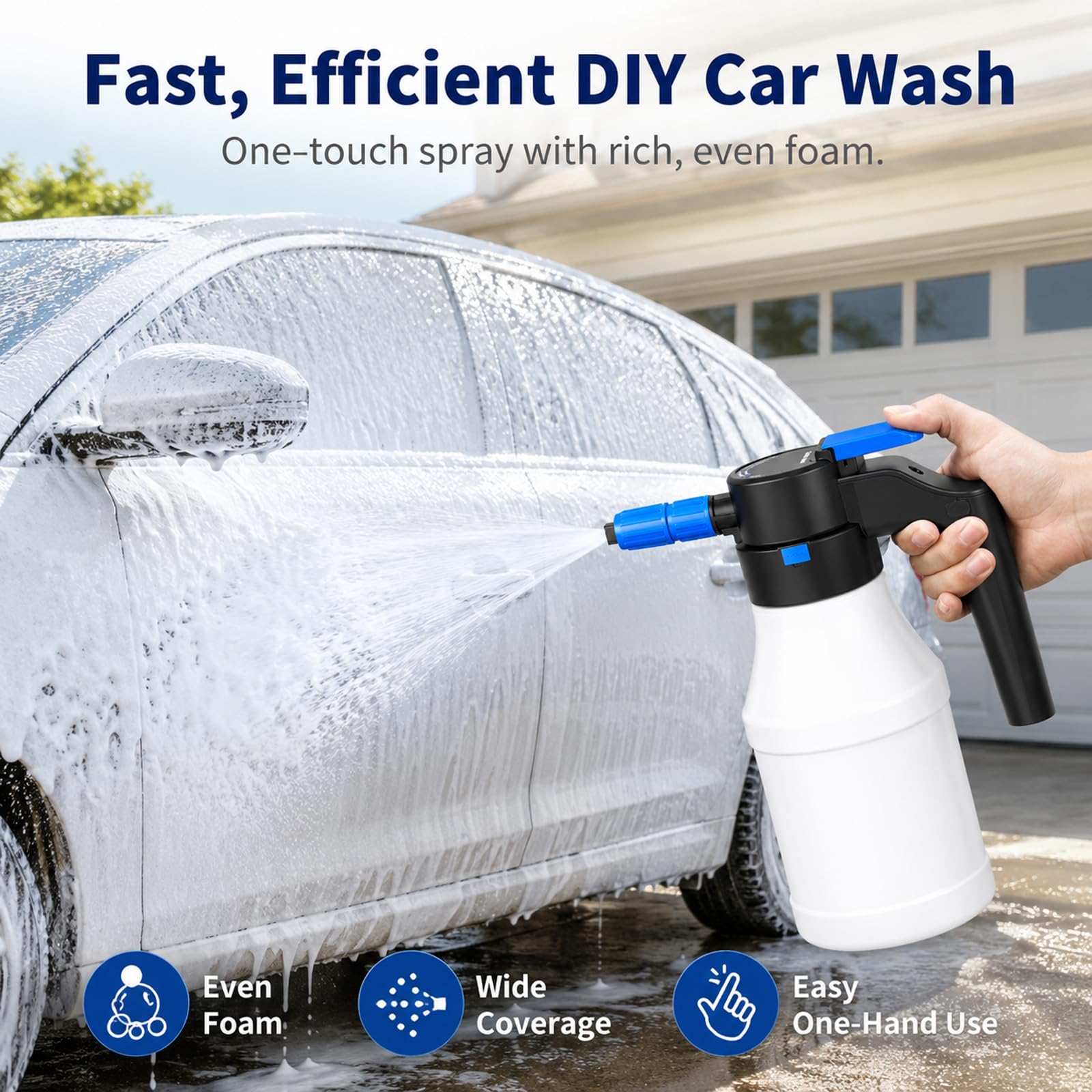 Spruzzatore elettrico di schiuma da 1,5 l, 8 bar, con guanti gratuiti, flacone spray con USB, spray automatico per auto, casa e giardino, batteria da 1300 mAh, tempo di spruzzatura 20 minuti