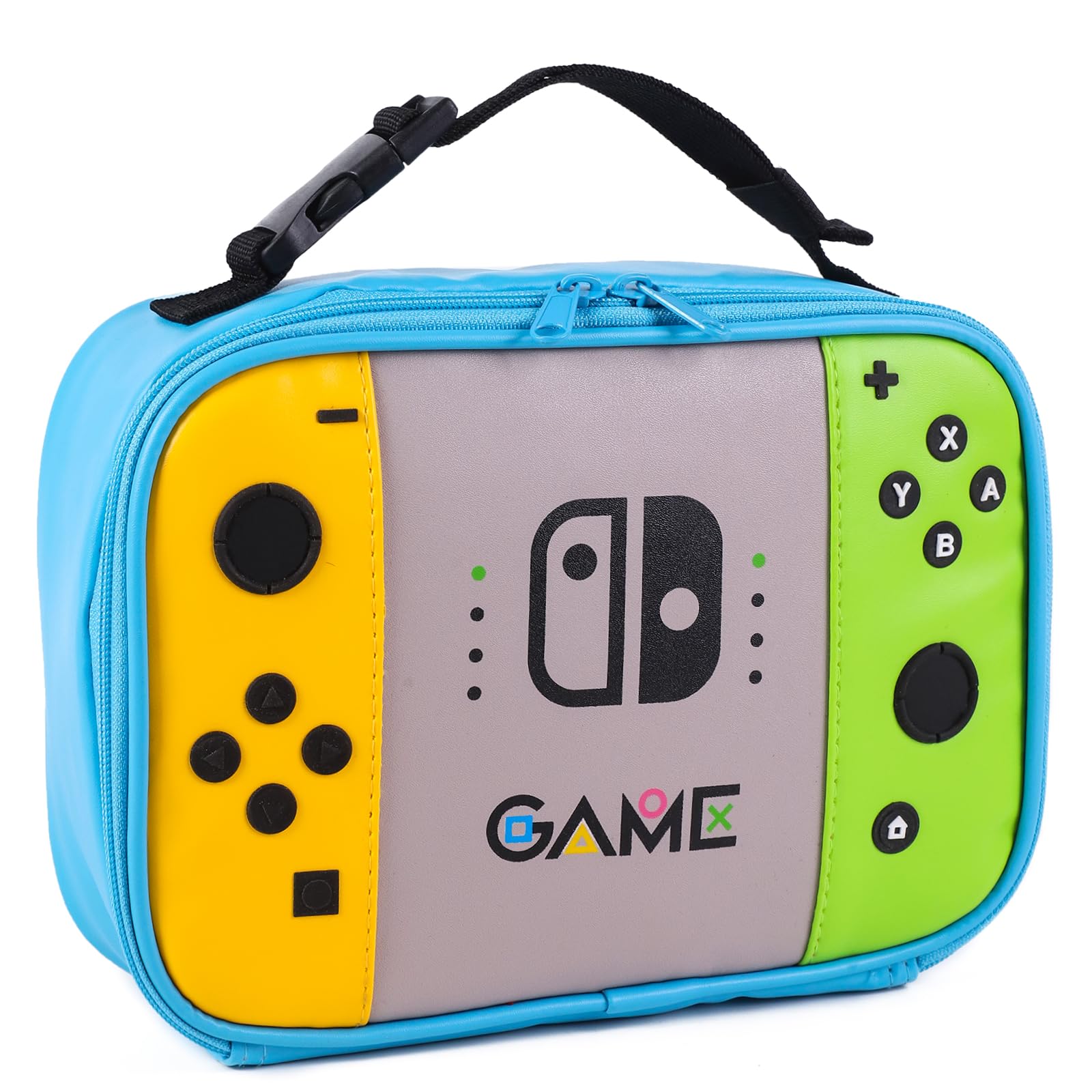ONTESY Boys Lunch Bag Gamer Switch Insulated Bag Thick Foam Shatterproof Luch Box Easy Clean Leather Mini Cooler for Boys Girls Kids Toddlers Teens Men Women for School Pinic (Teal)