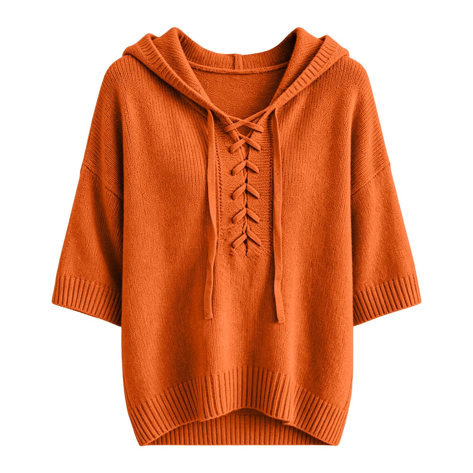 Generisch Sudadera para mujer de algodón con capucha para mujer, talla grande, informal, sudadera con capucha monocolor, elegante, suéter de punto con capucha, cómodo jersey de manga 3/4, cálido