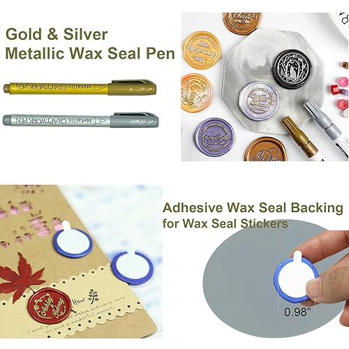 Miniatura 8 de Juego de sellos eléctricos de cera roja, 40 unidades de sellos de cera roja metálica para sello de cera, incluye pistola de pegamento de sellado de