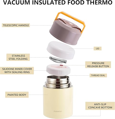 Miniatura 3 de Tarro térmico aislado para sopa para niños y adultos, contenedor térmico de acero inoxidable de 27 onzas con cuchara, aislamiento de triple capa