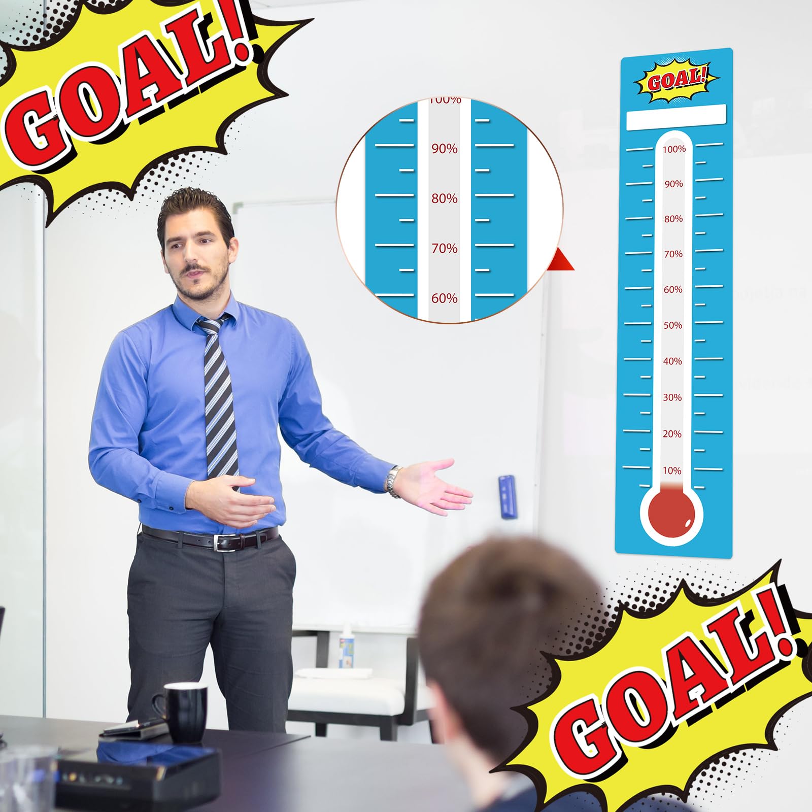 Junkin 6 Pcs Fundraising Thermometer Goal Charts Tracker Decal 48 X 11 Inch Dry Erase Thermometer Goal Setting Wall Poster Removable Giant Vinyl Sticker Office Wall Posters(White