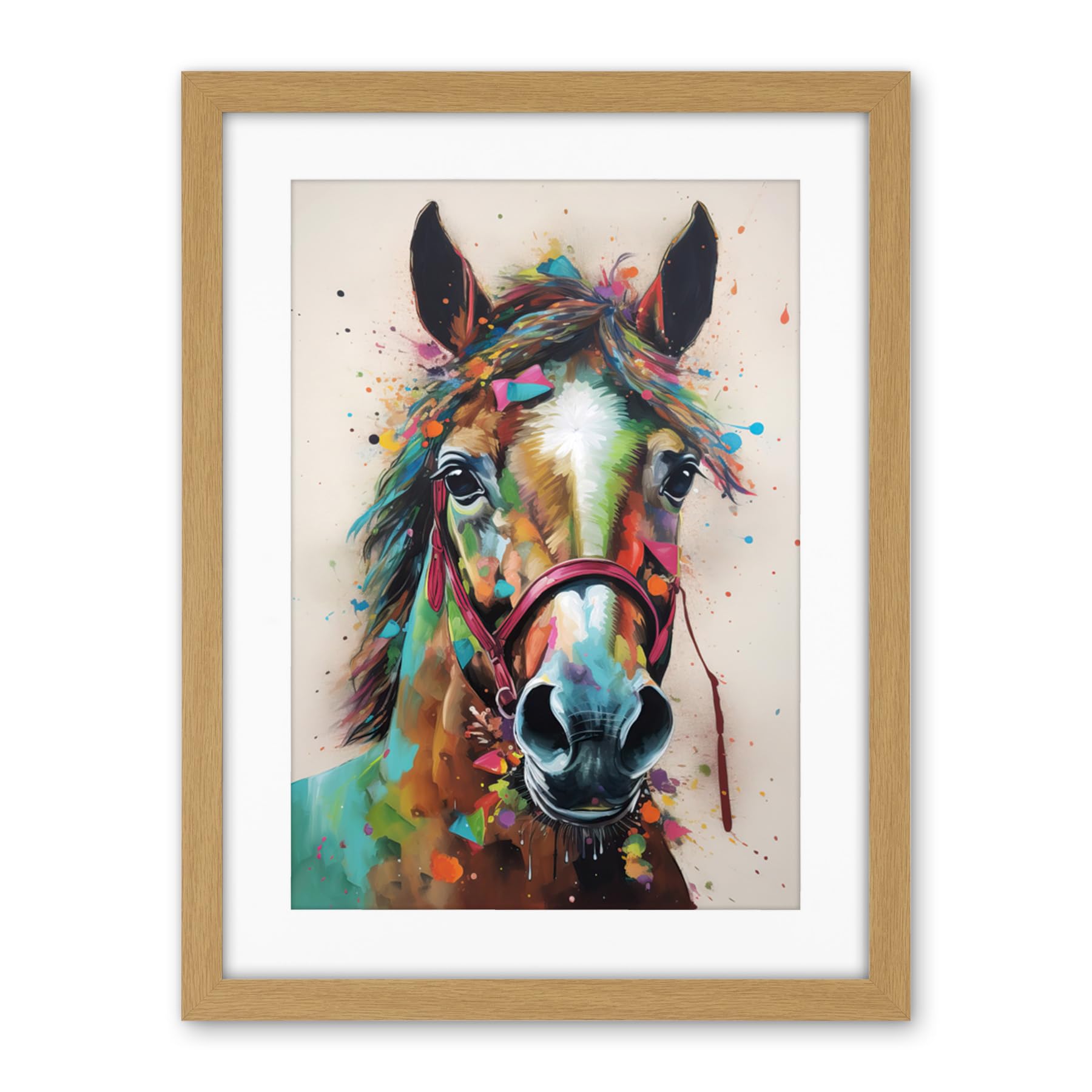 Artery8 Horse Multicoloured Spray Paint and Oil Painting Artwork Framed Wall Art Print 18X24 Inch