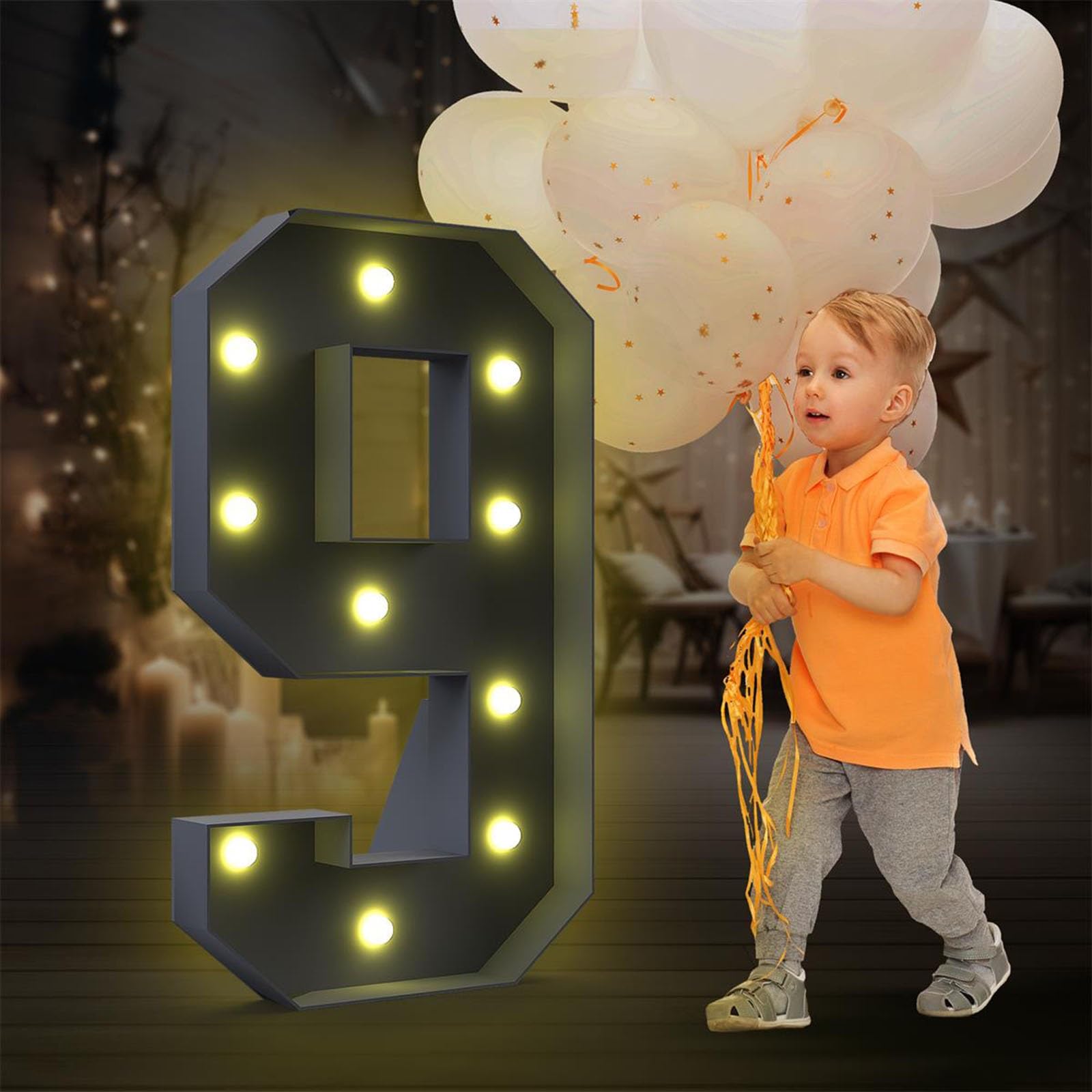 4FT Marquee Light Up Numbers LED Large Lighted Marquee Numbers Pre-Cut Frame Mosaic Numbers for 20th 50th 16nd Birthday Anniversary Wedding Party DIY Decoration ( Color : Black , Size : Number 9 )