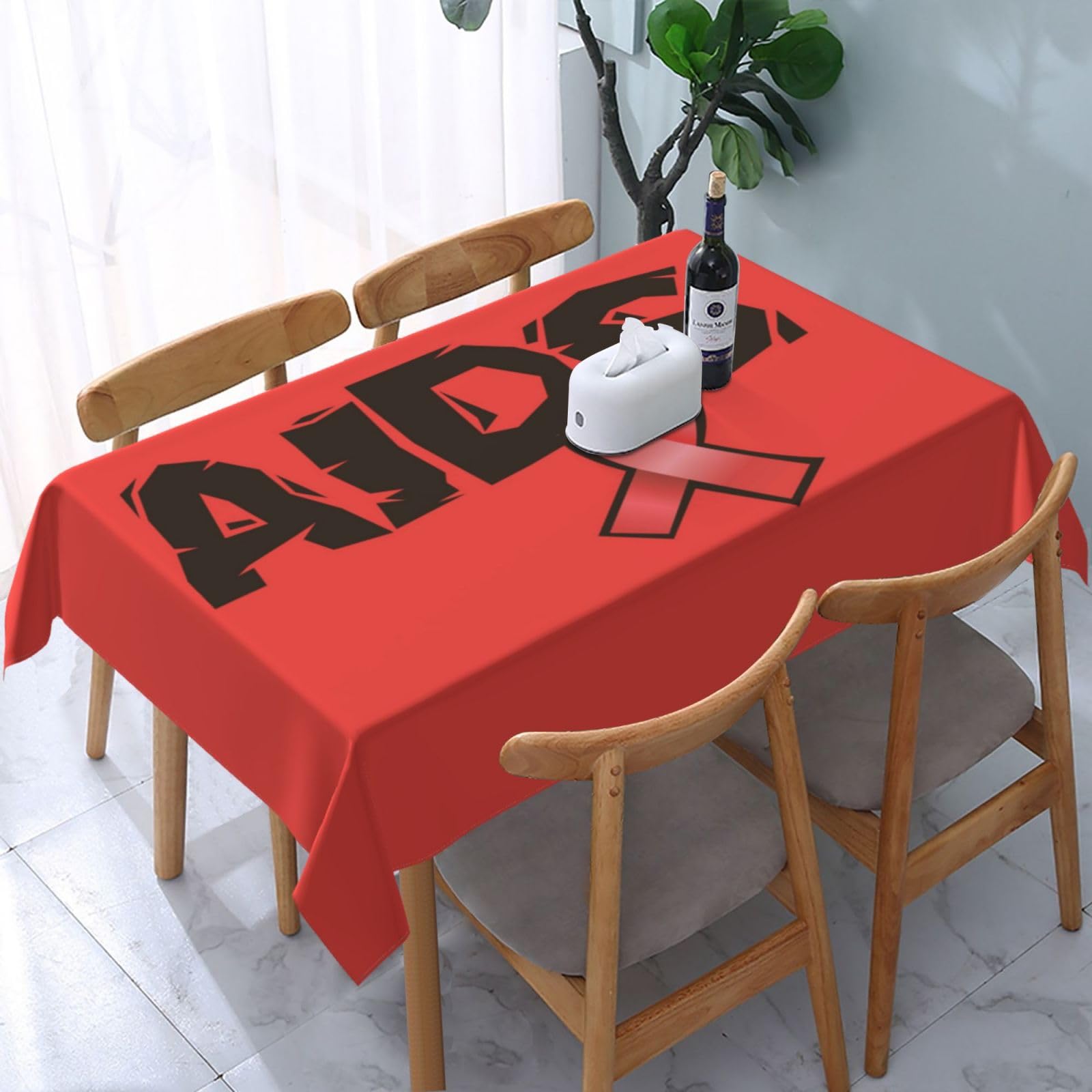 JunHeArt Aids Awareness Month Tablecloth Rectangle Table Cover Washable Table Cloths Decor For Kitchen 54" X 72"