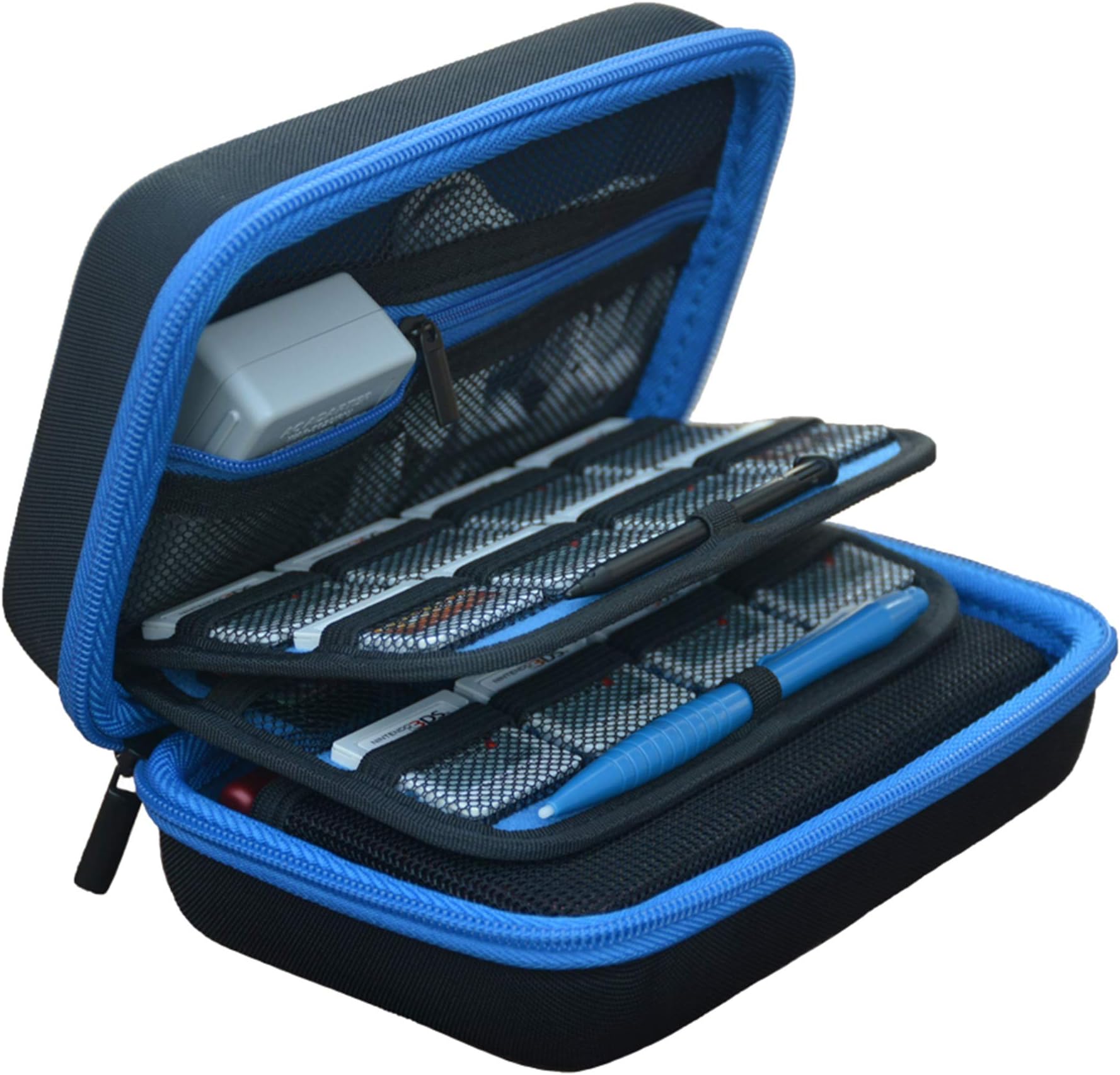 New 3DS XL Case, New 2DS XL Case, Deluxe Hard Protective Carrying Case for New Nintendo 3DS XL, 2DS XL - Fits AC Wall Charger, Travel Case with 16 Game Storage Holders - Blue