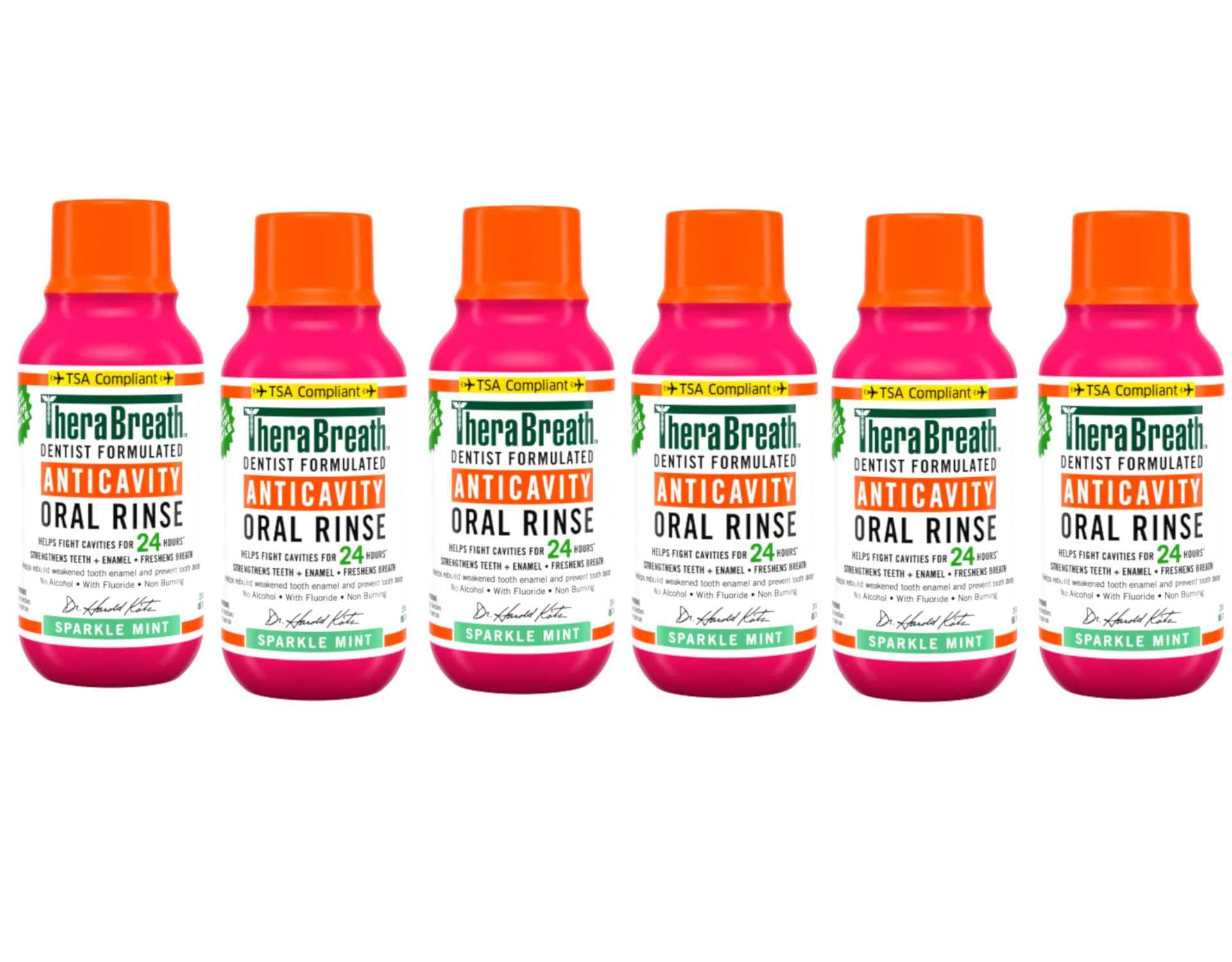 TheraBreath Anticavity Fluoride Mouthwash, Sparkle Mint, Travel Size, 3 fl oz - 6 Pack