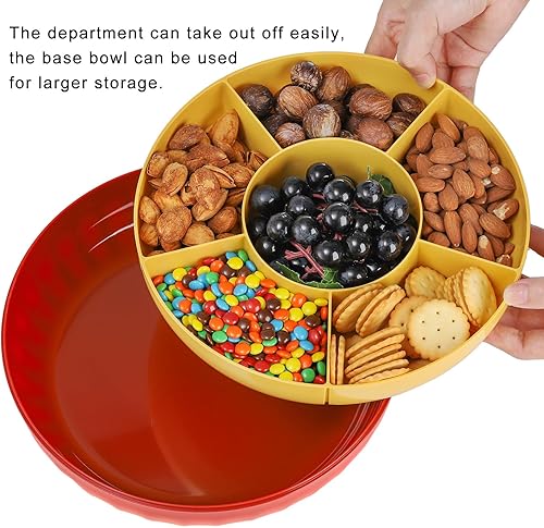 Miniatura 3 de SOUJOY Paquete de 2 bandejas divididas para servir con tapa, bandeja de aperitivos de 6 compartimentos, recipientes redondos reutilizables de 10