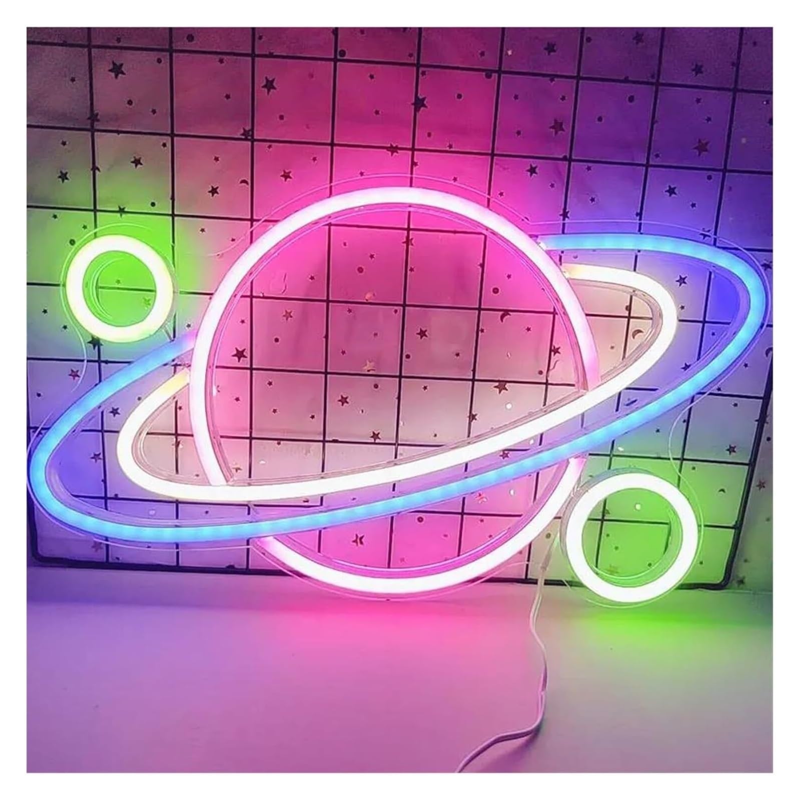 Lampada calmante per l'umore, insegna al neon a forma di pianeta e astronave, decorazione per camera da letto