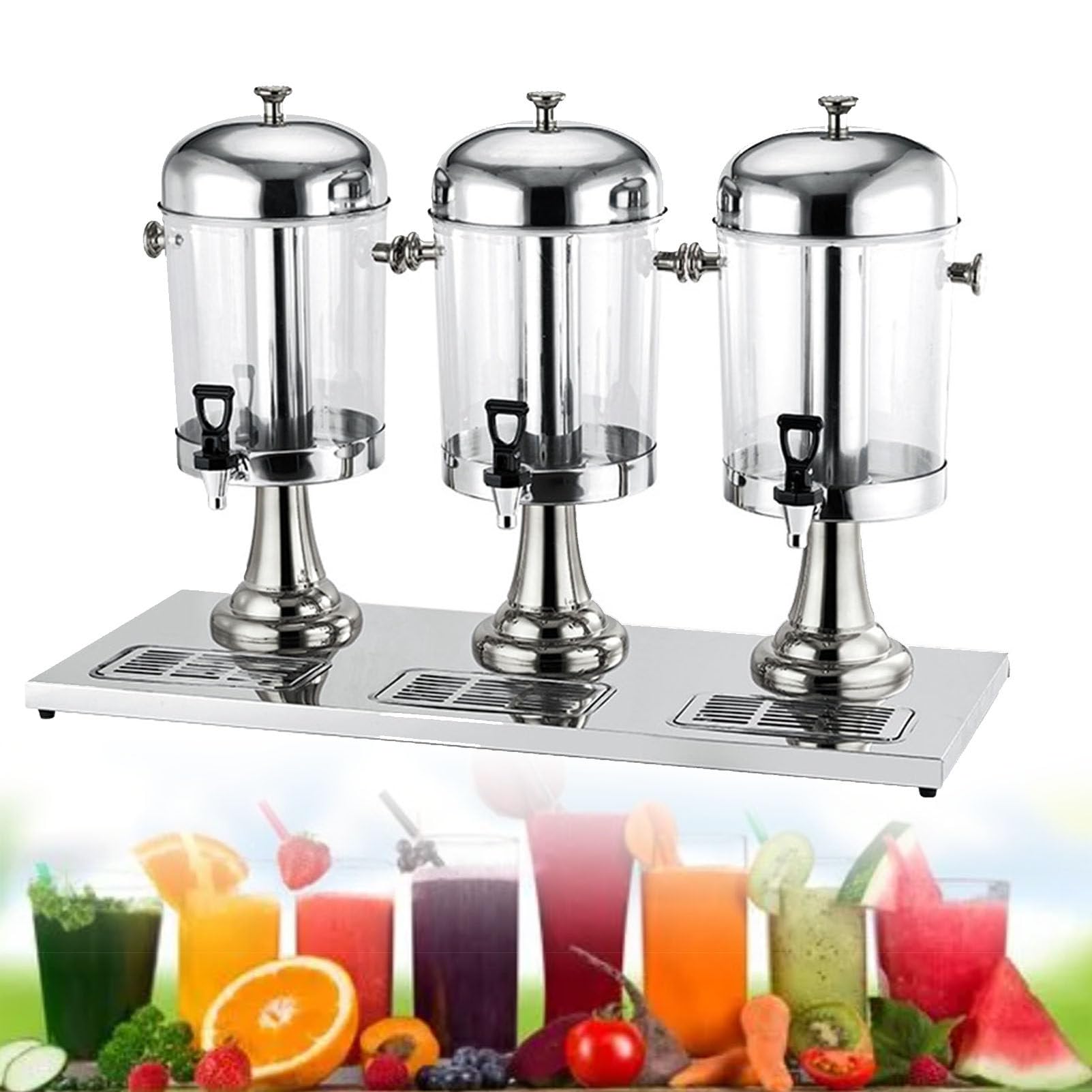 IUYytEW 24L Stainless Steel Commercial Clear Glass Drinks Dispenser Container With Ice Container, For Serving Cold Beverages, Cocktails,Silver,Silver