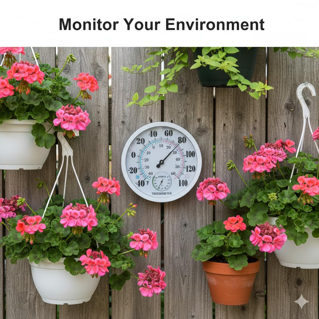 Outdoor Thermometer Hygrometer, 10 Inch Round Large White Gauge with Easy to Read Face, Waterproof Wall Mount for Patio, Garden, Garage, Home Outside Temperature and Humidity Monitor — Amazon image 2