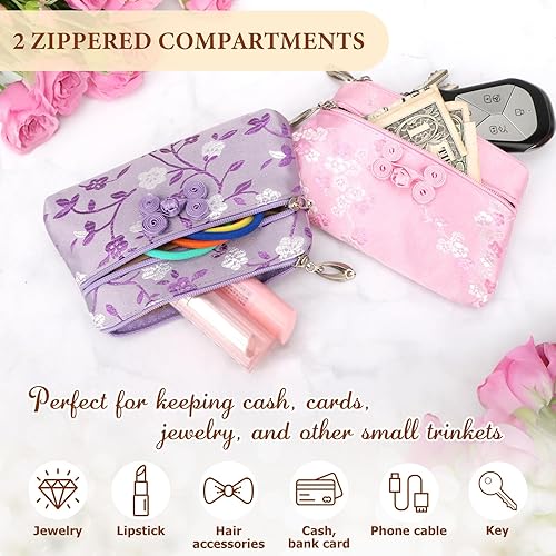 Miniatura 6 de kilofly - Juego de 4 bolsas de regalo de brocado de seda china con 2 cremalleras bolsa de regalo