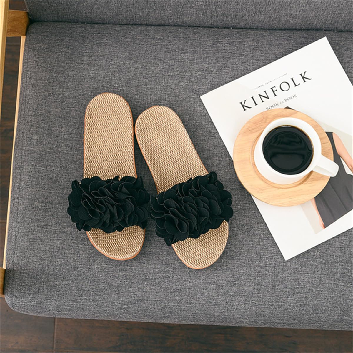 pantofole di lino estate nuovo fiocco colore solido spiaggia coppia open-toe casa pantofole