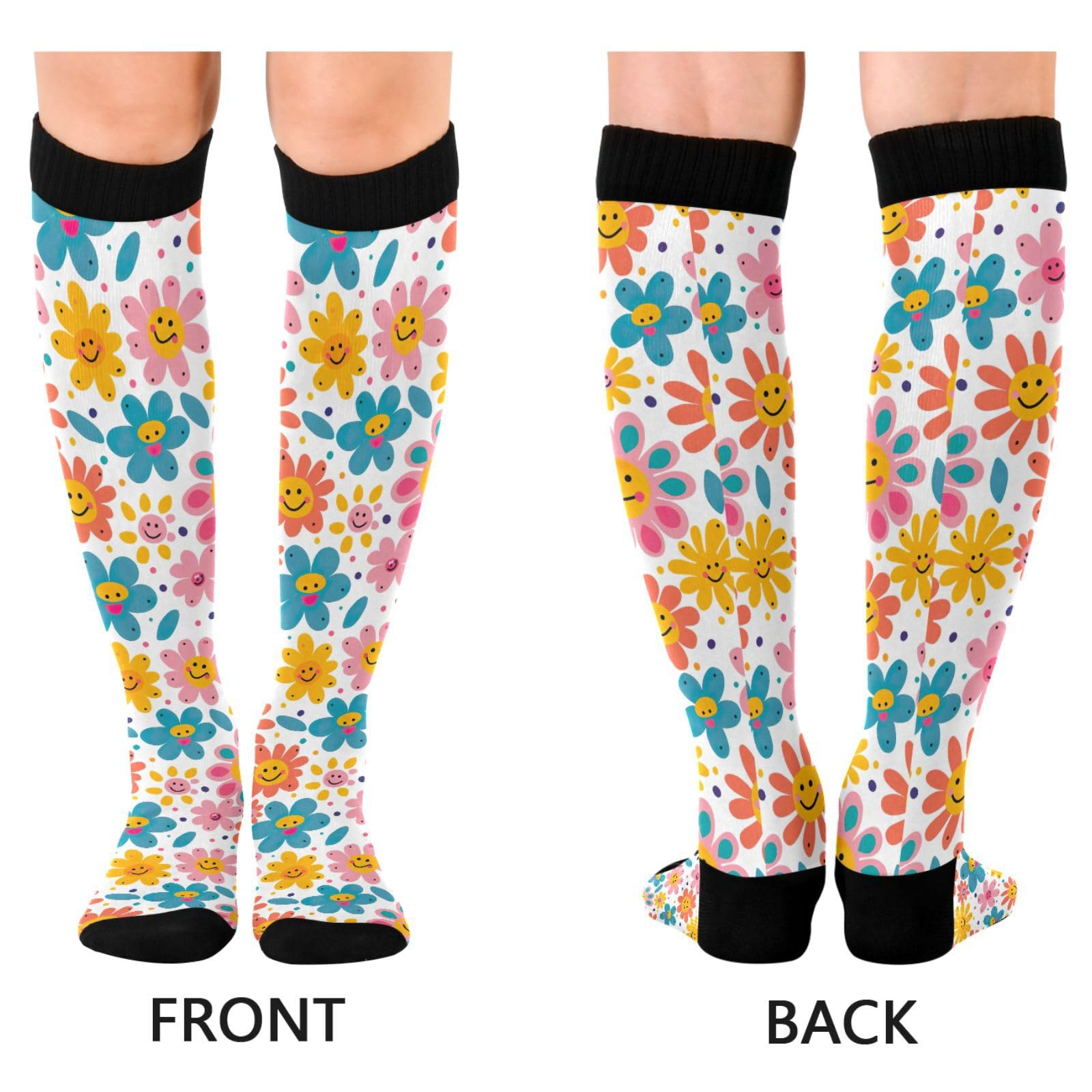 CHSIN Cute Flowers Smiling Faces Compression Socks for Women and Men Knee High Socks High Support for Circulation,Running,Flight,Nurses 21220448