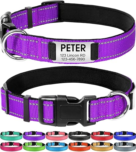 Joytale Collares de perro personalizados, collar de nailon reflectante para perro con placa de nombre grabada, personalizado para perros pequeños,