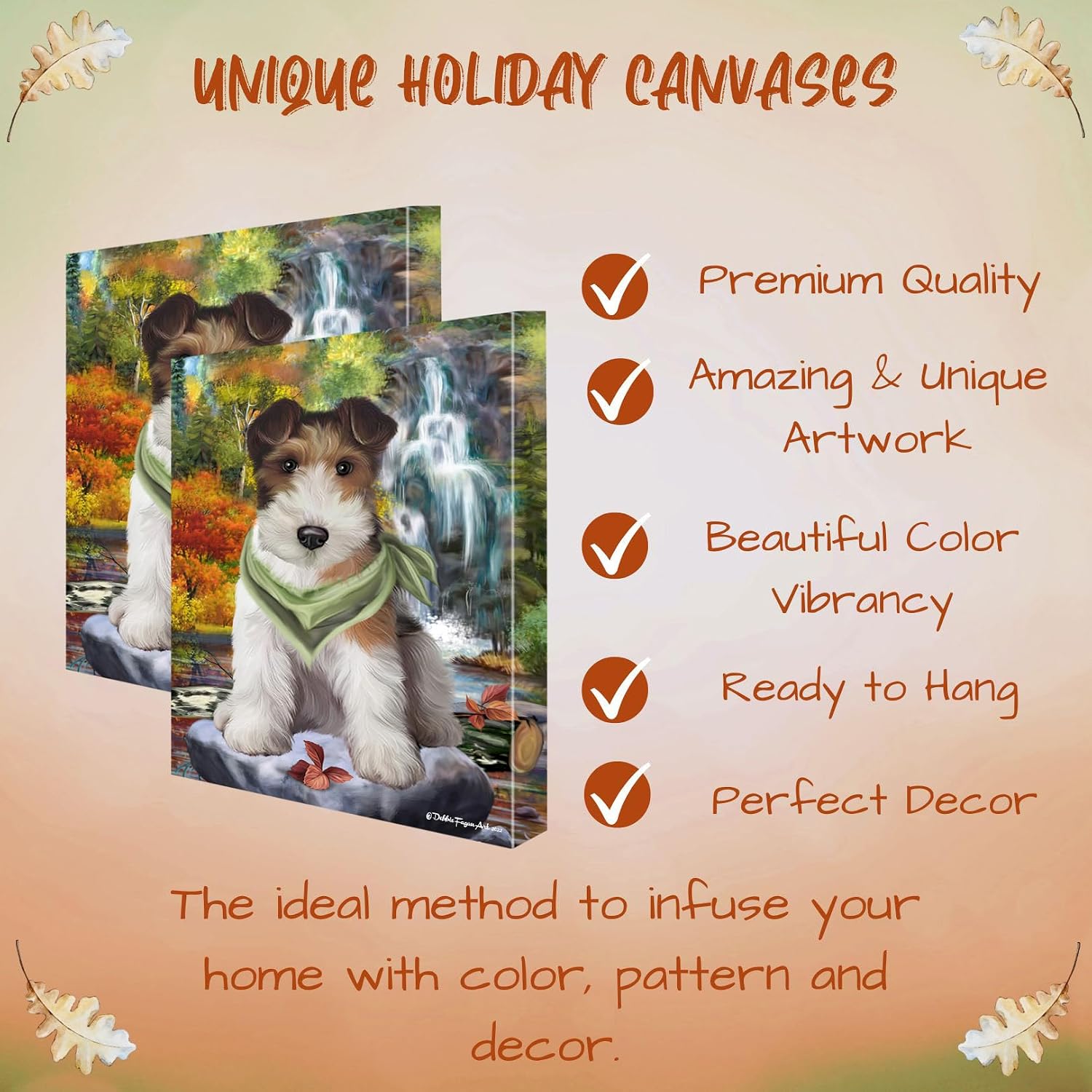 Doggie of the Day Waterfall with Wire Fox Terrier Dog Canvas Wall Art - Premium Quality Ready to Hang Room Decor - Flat Rolled 11" x 14"