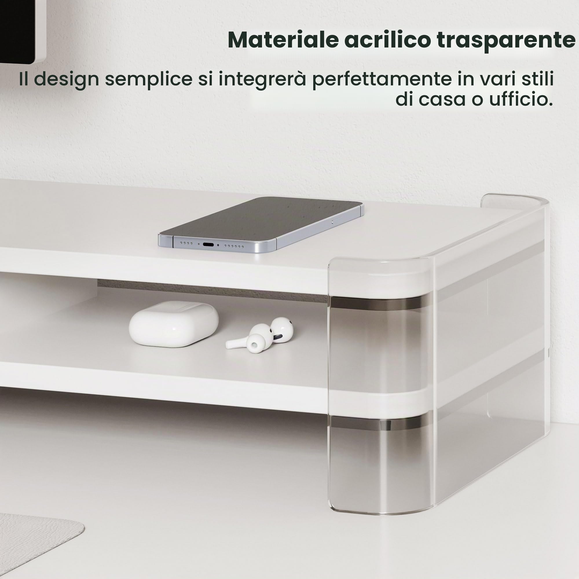 Fenge Supporto per Monitor Grandi in Acrilico, Supporto per Doppio Monitor con Ampio Spazio di Archiviazione, Supporto per Doppio Monitor per PC/Laptop/TV 109,4x23,5x15cm Bianco