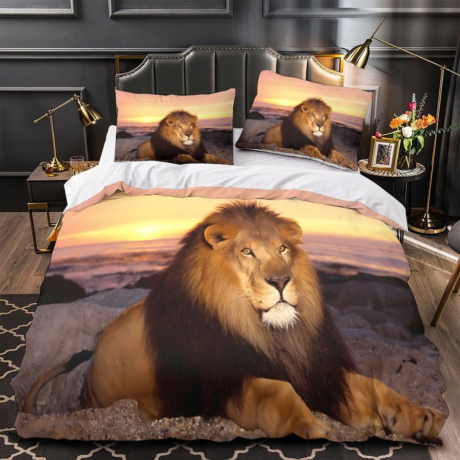Parure de lit lion 3D en microfibre super douce