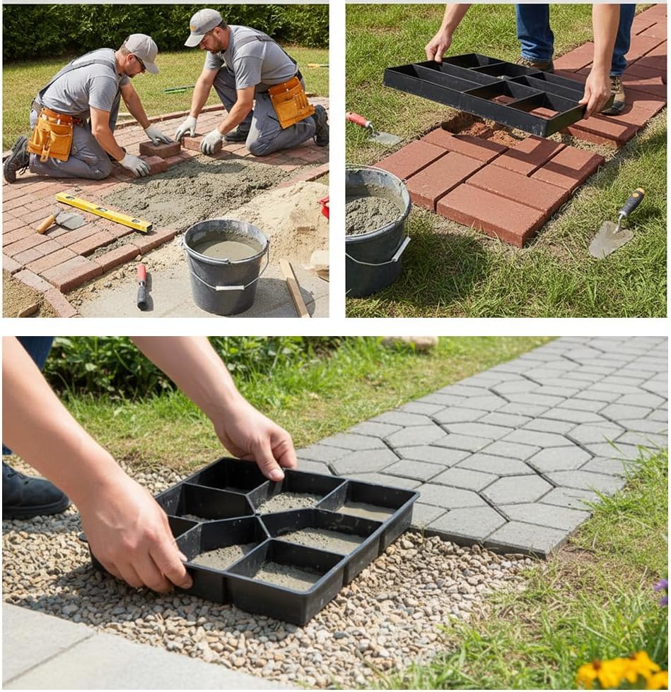 Garden Pavement Mold Pavers Mold Concrete Forms Mould Paving Molds Reusable Stamped Stepping Stone Lawn Patio Yard DIY Walkway Pavement (1)