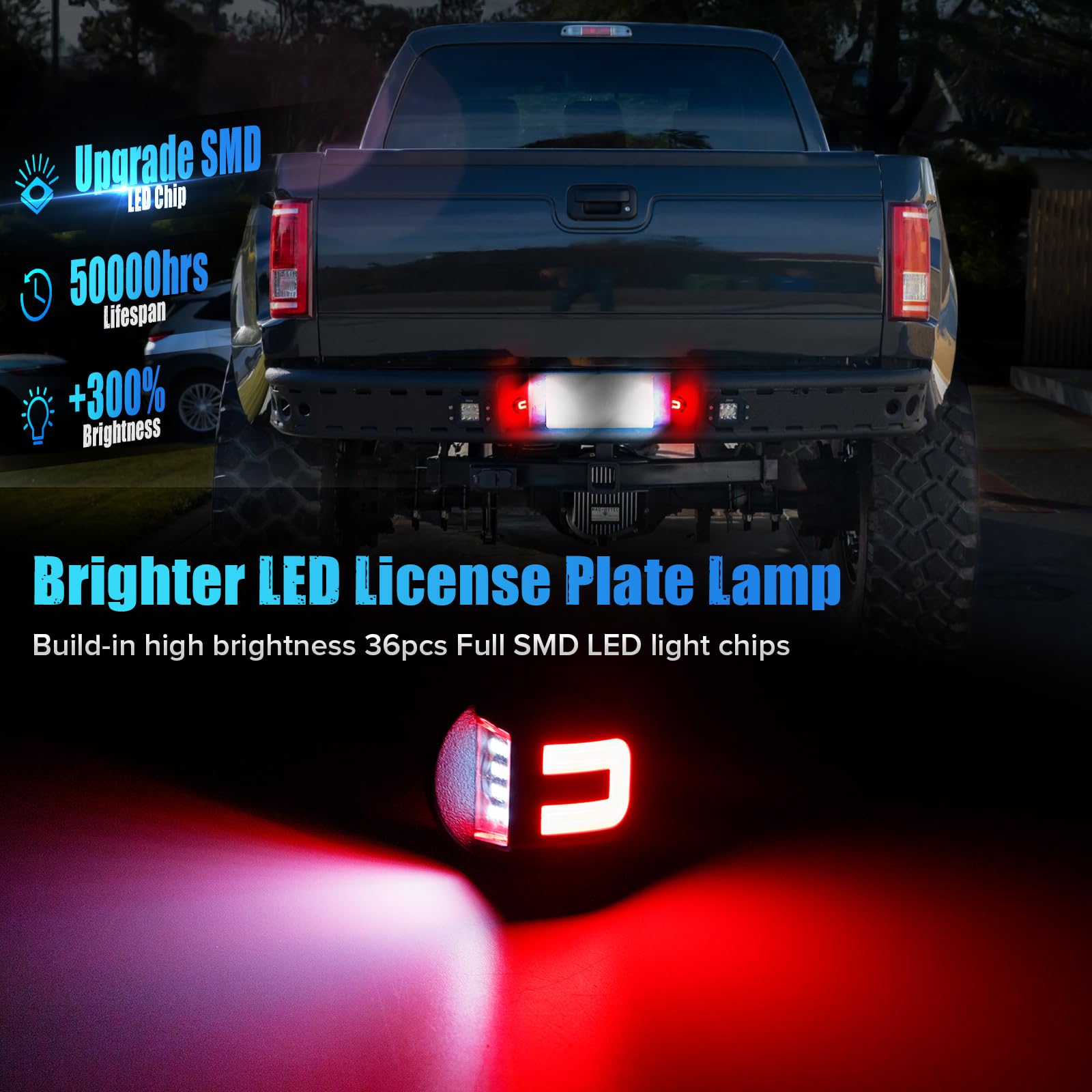 LUDARM LED License Plate Light with Socket Wiring Harness Plugs Compatible with F150 1990-2014 F250 F350 1980-2016 F450 F550 1999-2016 for Ranger 1983-2011 for Bronco Explorer Excursion Expedition