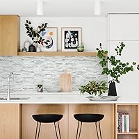 Vista 6 de STICKGOO 20 Hojas Azulejos Adhesivos Despegar y Pegar para Salpicadero, Azulejos Adhesivos para Salpicadero de Cocina y Baño, Aspecto Blanco Volakas