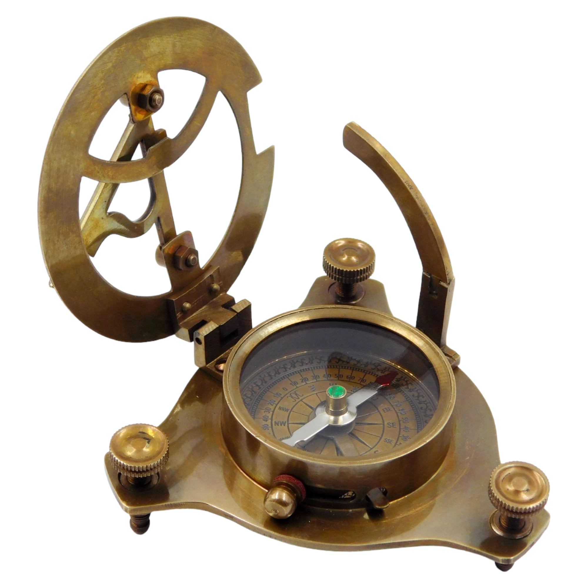 Bussola Meridiana In Ottone Antico KHUMYAYAD - Replica Nautica Con Scatola In Palissandro, Funzionale - Foto 8