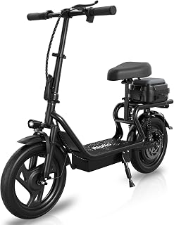 Foldable Electric Scooter with Seat for Adults, 500W Motor, 22MPH, 27/49 Miles Range, Dual Suspension, Commuter E Scooter with Storage Box, Phone Holder & Lock