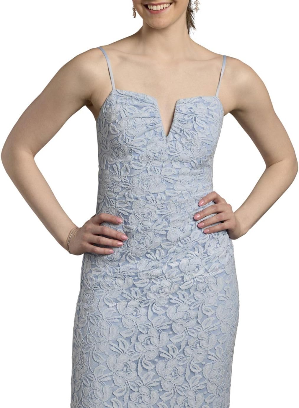 David's Bridal Stretch Lace Plunge Neckline Sheath Dress