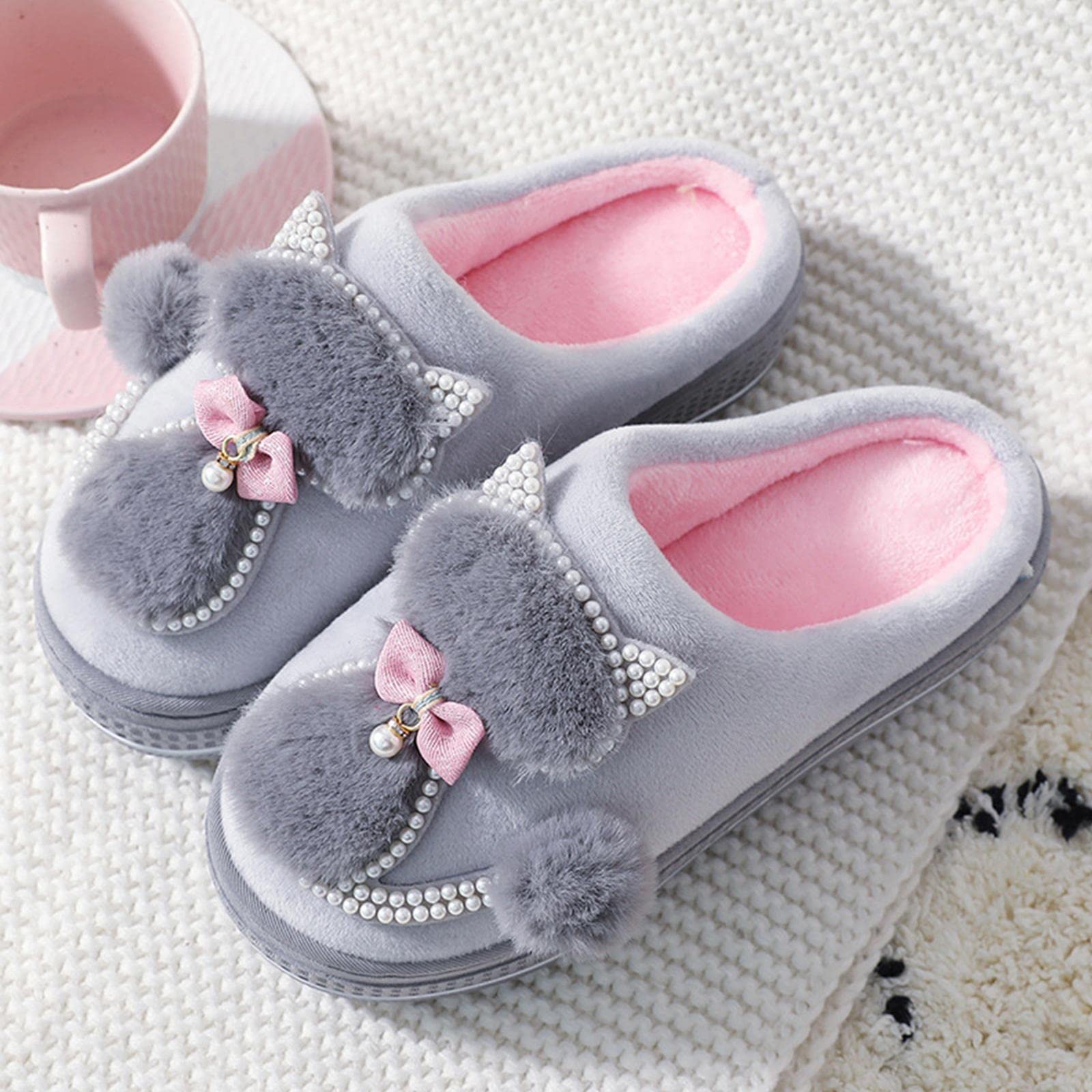 Pantuflas de mujer con diseño de gato para interior y mujer, con plataforma de algodón, para invierno, hogar, cálidas, para mujer, B-2,36-37