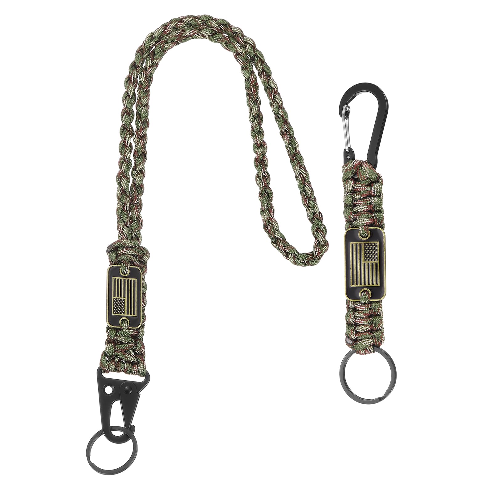 YELARXI Paracord Keychain Carabiners Clip, Heavy Duty Lanyard 2Pcs & 19.7/6" & Army Green Camouflage - Fitting for (Outdoor Activity Survival/Keys Whistle/Key, Backpacks/Water Bottle)