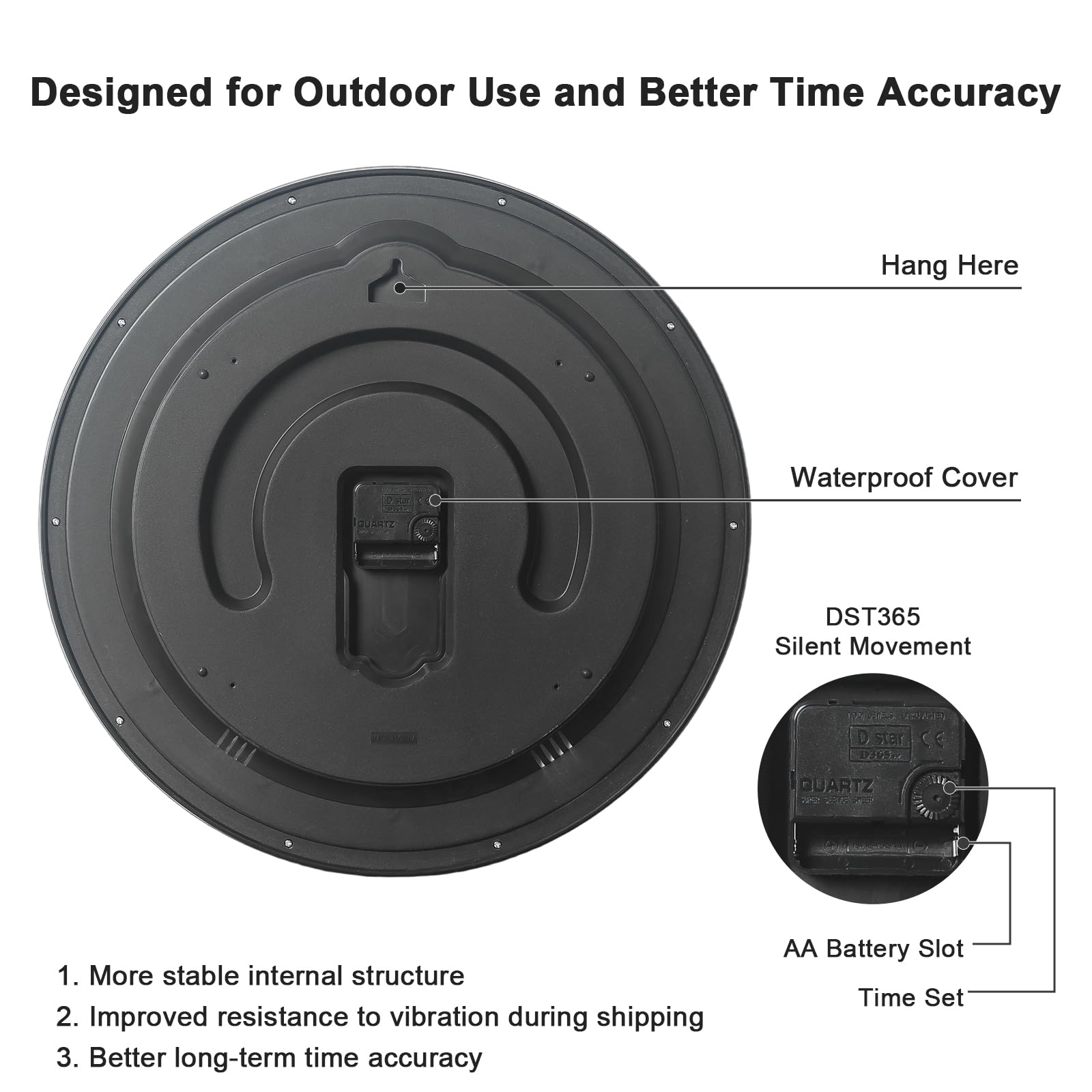 OCEST Orologio da parete da giardino da 45,7 cm, impermeabile, con termometro e igrometro, movimento al quarzo silenzioso, alimentato a batteria, per patio, giardino e piscina